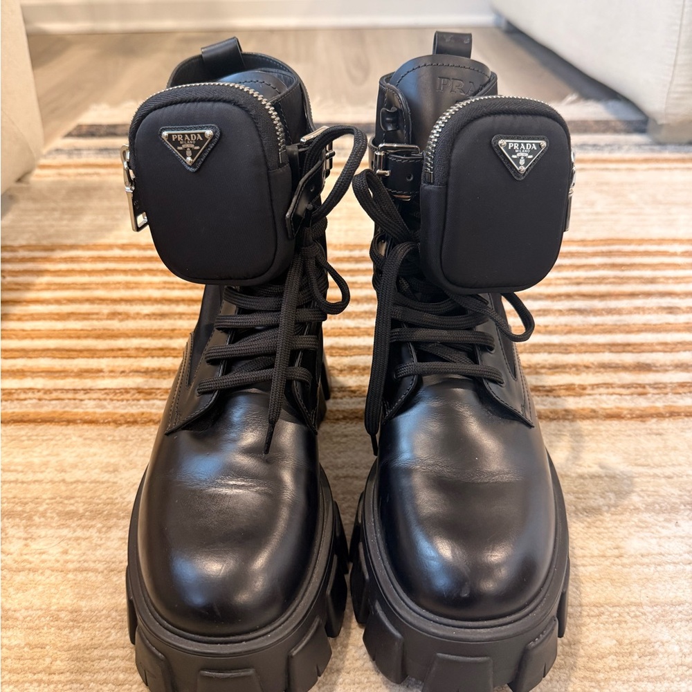 Prada Black Leather and Re- Nylon Boots with Detachable Pouches